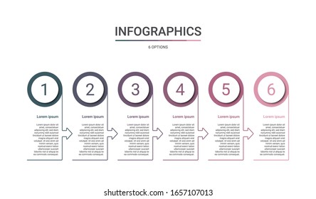 Timeline infographic template with 6 options on white background, vector illustration