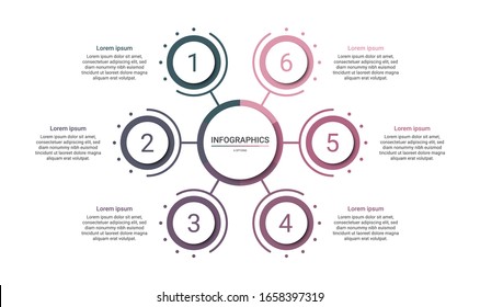Timeline infographic template with 6 options on white background, vector illustration
