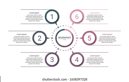 Timeline infographic template with 6 options on white background, vector illustration