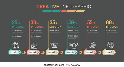 Timeline infographic template with 6 options, vector infographics design and Presentation business can be used for workflow layout, steps or processes.