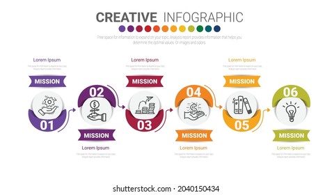 Timeline infographic template with 6 options, vector infographics design and Presentation business can be used for workflow layout, steps or processes.