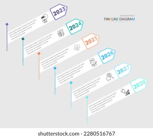 Plantilla de infografía de línea de tiempo con 6 opciones para mostrar datos y estadísticas del negocio.El diseño de vectores se puede utilizar para banners, procesos,