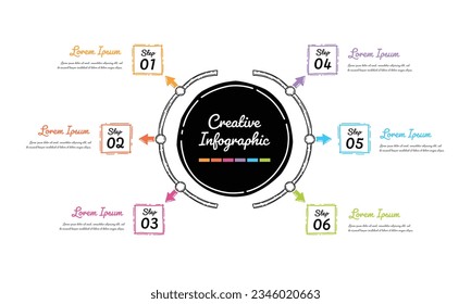 Timeline infographic template with 6 options, vector infographics design and Presentation business can be used for workflow layout, steps, or processes.