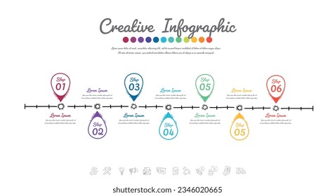 Timeline infographic template with 6 options, vector infographics design and Presentation business can be used for workflow layout, steps, or processes.