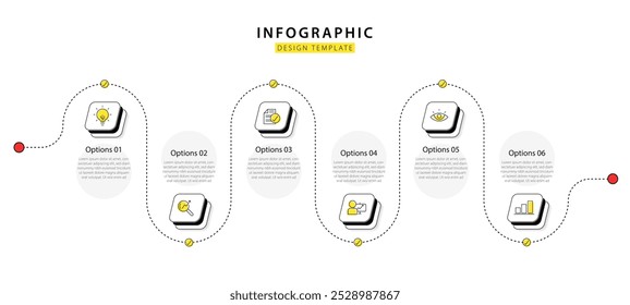 Modelo de infográfico de linha do tempo. 6 Passo jornada de linha do tempo, calendário Modelo simples de design de infográficos. gráfico de apresentação. Conceito de negócios com 6 opções, ilustração vetorial.