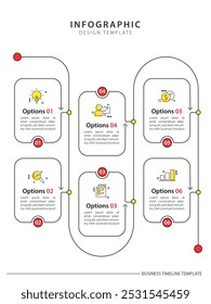 Modelo de infográfico de linha do tempo. 6 Passo jornada de linha do tempo, calendário Modelo simples de design de infográficos. gráfico de apresentação. Conceito de negócios com 6 opções, ilustração vetorial.