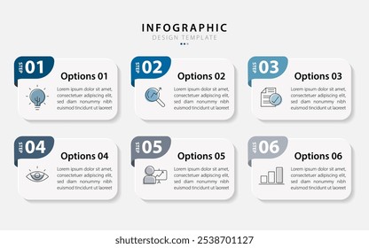 Plantilla de infografía de línea de tiempo. Viaje de la línea de tiempo de 6 pasos, Plantilla de diseño de infografías simples planas. Concepto de negocio con 6 opciones, Ilustración vectorial.