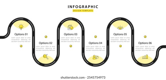 Modelo de infográfico de linha do tempo. 6 Passo jornada de linha do tempo, calendário Modelo simples de design de infográficos. gráfico de apresentação. Conceito de negócios com 6 opções, ilustração vetorial.	