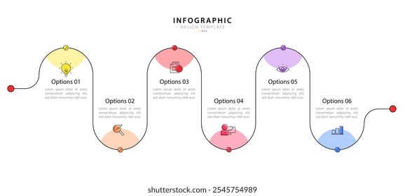 Modelo de infográfico de linha do tempo. 6 Passo jornada de linha do tempo, calendário Modelo simples de design de infográficos. gráfico de apresentação. Conceito de negócios com 6 opções, ilustração vetorial.	