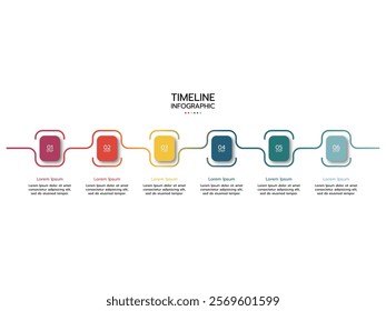 Timeline infographic template. 6 Step timeline infographics template. presentation graph. Business concept with 6 options, vector illustration.