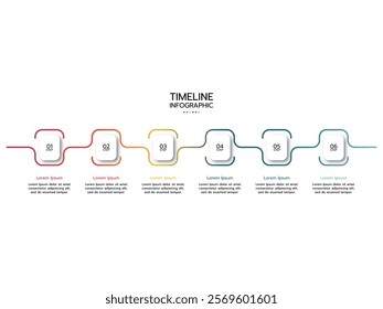 Timeline infographic template. 6 Step timeline infographics template. presentation graph. Business concept with 6 options, vector illustration.