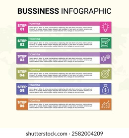 Timeline infographic template. 6 Step timeline journey, calendar Flat simple infographics design template. presentation graph. Business concept with 6 options, vector illustration.