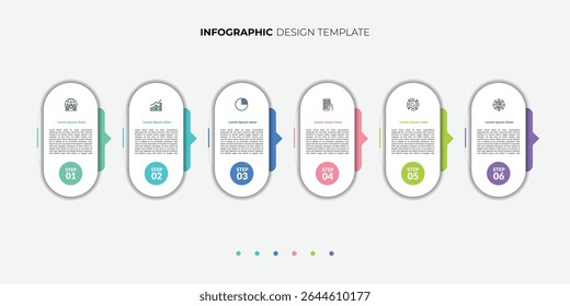 Plantilla de infografía de línea de tiempo. Viaje de la línea de tiempo de 6 pasos, Plantilla de diseño de infografías simples planas.