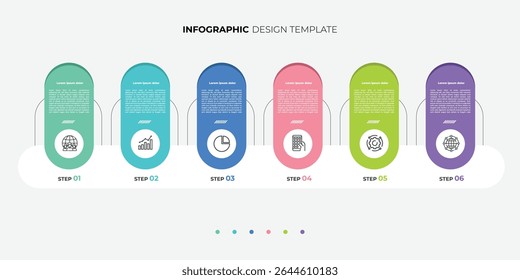 Infografik-Vorlage für Zeitachse. 6 Schritt Zeitleiste Reise, Kalender Flache einfache Infografik Design-Vorlage. Präsentationsdiagramm.