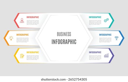 Plantilla de infografía de línea de tiempo. 6 pasos u opciones