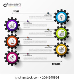 Timeline infographic template with 6 steps. Vector illustration