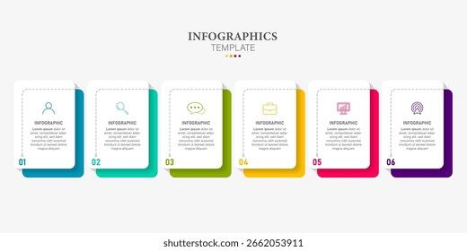 Plantilla de infografía de línea de tiempo con 6 pasos. Infografía de concepto de negocio moderno con opciones para folleto, diagrama, flujo de trabajo.