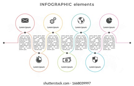 Timeline infographic template 7 option, thin line style.