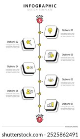 Modelo de infográfico de linha do tempo. 7 Passo viagem de linha do tempo, calendário Modelo simples de design de infográficos. gráfico de apresentação. Conceito de negócios com 7 opções, ilustração vetorial.