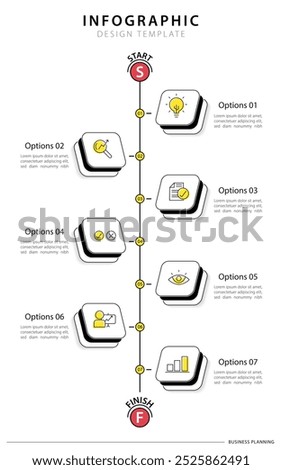 Timeline infographic template. 7 Step timeline journey, calendar Flat simple infographics design template. presentation graph. Business concept with 7 options, vector illustration.