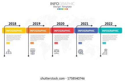 Timeline infographic template with arrows and 5 options flat design 
