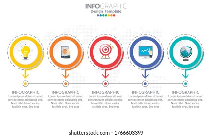 Infografik-Vorlage für Zeitlinien mit Pfeilen und 5 Optionen, flaches Design 