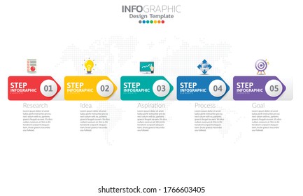 Plantilla infográfica de línea de tiempo con flechas y 5 opciones de diseño plano 