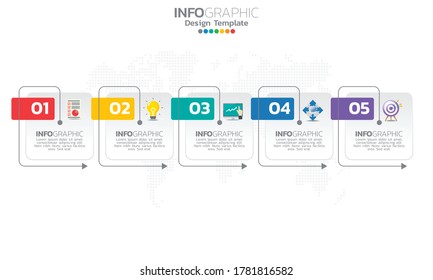 Timeline infographic template with arrows and 5 options flat design 