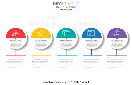 Timeline infographic template with arrows and 5 options flat design 