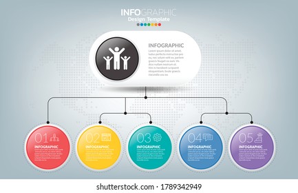 Plantilla infográfica de línea de tiempo con flechas y 5 opciones de diseño plano 