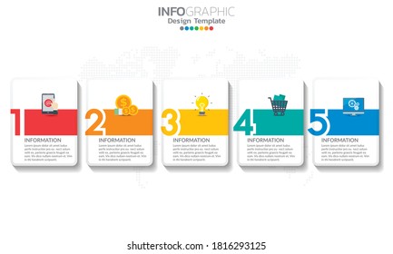 Timeline infographic template with arrows and 5 options flat design 