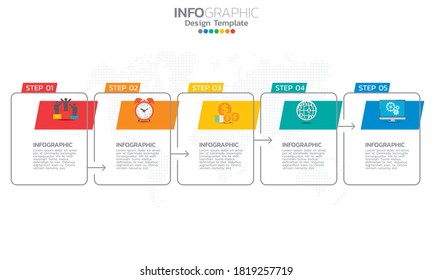 Plantilla infográfica de línea de tiempo con flechas y 5 opciones de diseño plano 