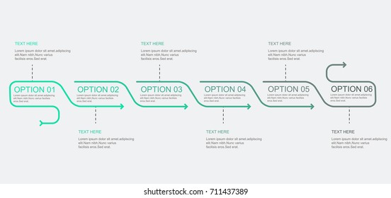 Timeline infographic template with arrows design. Can be used for workflow layout, diagram, annual report, web design. Business concept with 6 options, steps or processes.