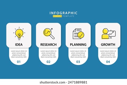 Timeline infographic template blue background. 4 Step timeline journey, calendar Flat simple infographics design template. presentation graph. Business concept with 4 options, vector illustration.