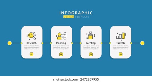 Timeline infographic template blue background. 4 Step timeline journey, calendar Flat simple infographics design template. presentation graph. Business concept with 4 options, vector illustration.