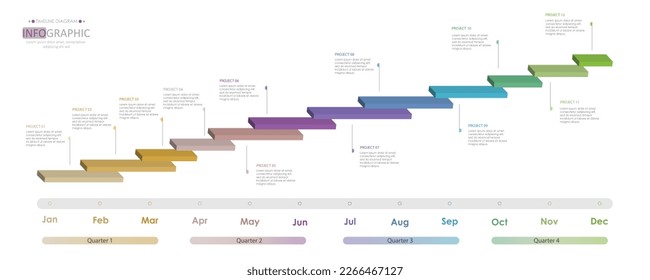 timeline Infographic template for business. 12 Months modern Timeline diagram calendar with presentation vector infographic.