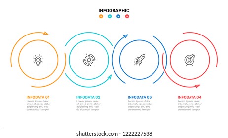 Timeline infographic template. Business concept with 4 steps, options, circle, arrow. Vector illustration. Can be used for workflow diagram, chart, report, presentation, web design. 