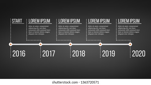 Timeline infographic template. Business concept with options, parts, steps with place for text. Vector illustration isolated on black background.