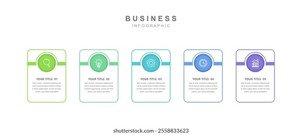Timeline infographic template, business concept with 5 options simple design, workflow layout, colorful, icons, diagram, report, web design. Creative, vector