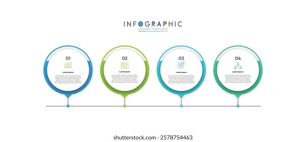 Timeline Infographic Template with Circular Icons, Informative circular process infographic chart for business startup demonstration Instructional graphics with 4 steps sequence design for web pages.
