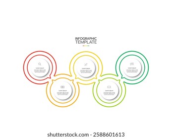 Timeline infographic template. Concept with 5 circular or steps and marketing icons. Vector illustration.
