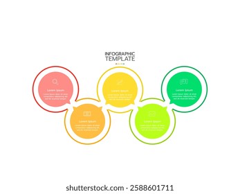Timeline infographic template. Concept with 5 circular or steps and marketing icons. Vector illustration.