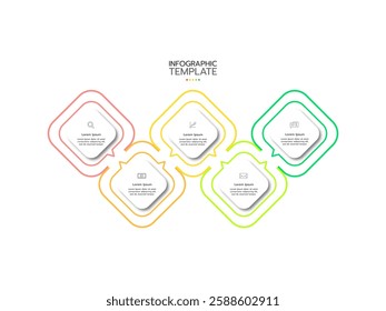 Timeline infographic template. Concept with 5 rectangular or steps and marketing icons. Vector illustration.