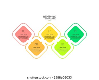 Timeline infographic template. Concept with 5 rectangular or steps and marketing icons. Vector illustration.