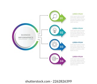 Timeline infographic template design with arrows and circles. Business concept with 4 options, steps, parts.