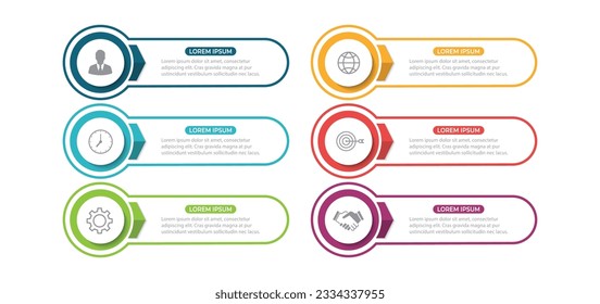 Timeline infographic template design with arrows and circles. Business concept with 6 options