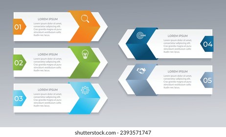 Timeline infographic template design with arrows. Business concept with 5 options, steps, sections.