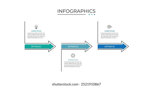 Timeline infographic template design with arrows. Business concept with 3 options, steps.