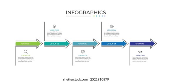 Timeline infographic template design with arrows. Business concept with 5 options, steps.