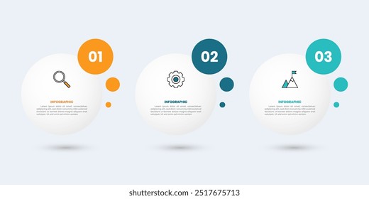 Timeline infographic template design with circle shape 3 steps